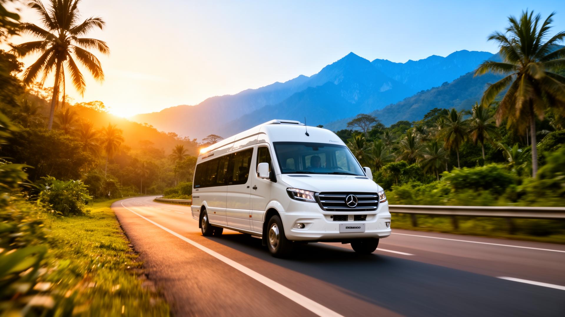 Tempo traveller on scenic mountain highway in Ongole
